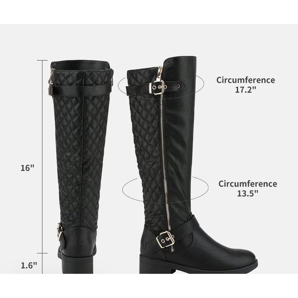 Dream Pairs Womens Black Quilted Knee High Riding Boots Gold Zip Buckle Size‎ 9